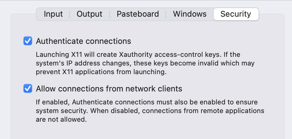 xquarts security preferences